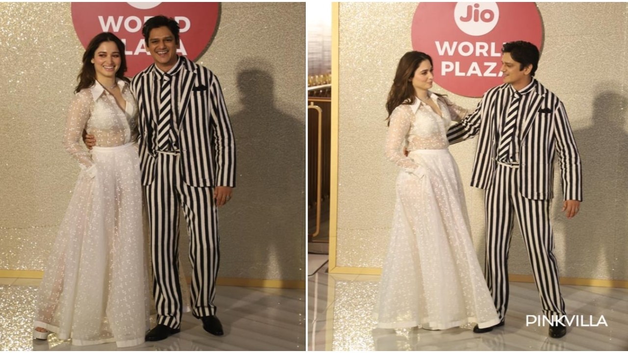 MIRAR: Los tortolitos Vijay Varma y Tamannaah Bhatia hacen girar la cabeza en el evento;  posar de la mano para paparazzi
