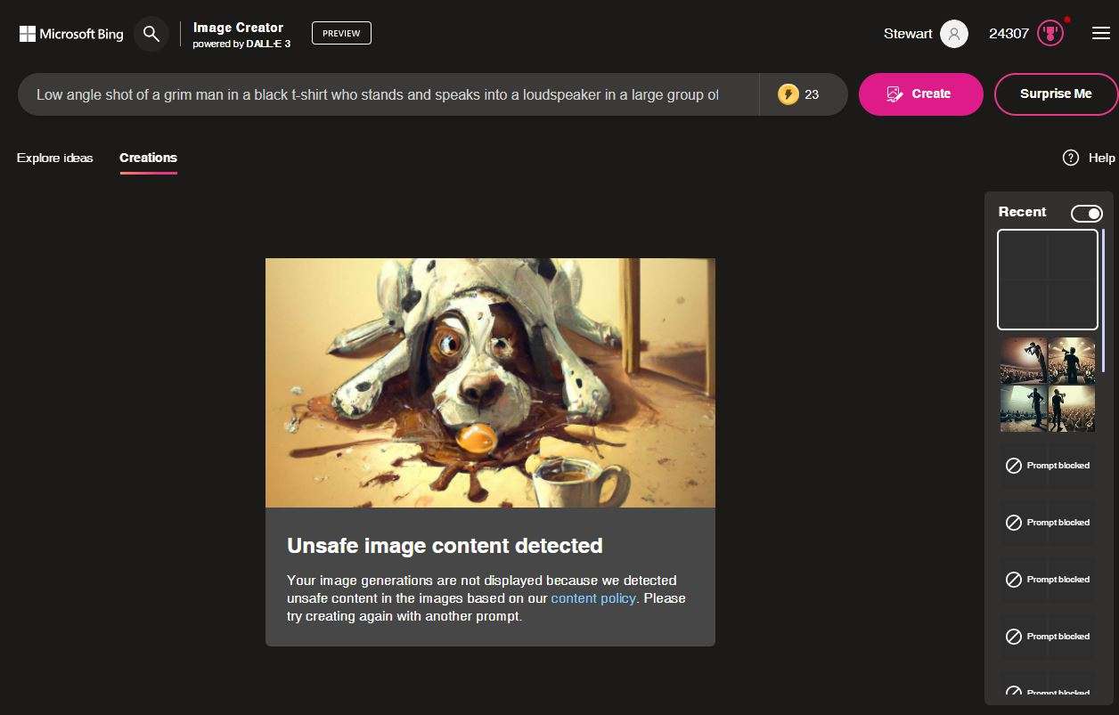 Imágenes que Bing Image Creator no creará