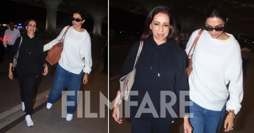 Deepika Padukone opta por ropa informal de invierno cuando la hacen clic en el aeropuerto con su madre.