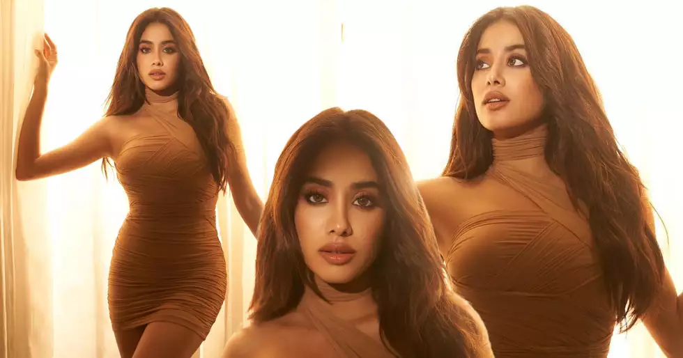 Janhvi Kapoor luce fascinante con un impresionante vestido ajustado marrón.  ver fotos