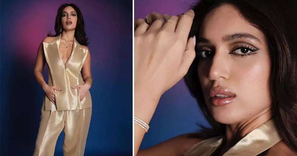 Bhumi Pednekar luce impresionante con un traje pantalón dorado