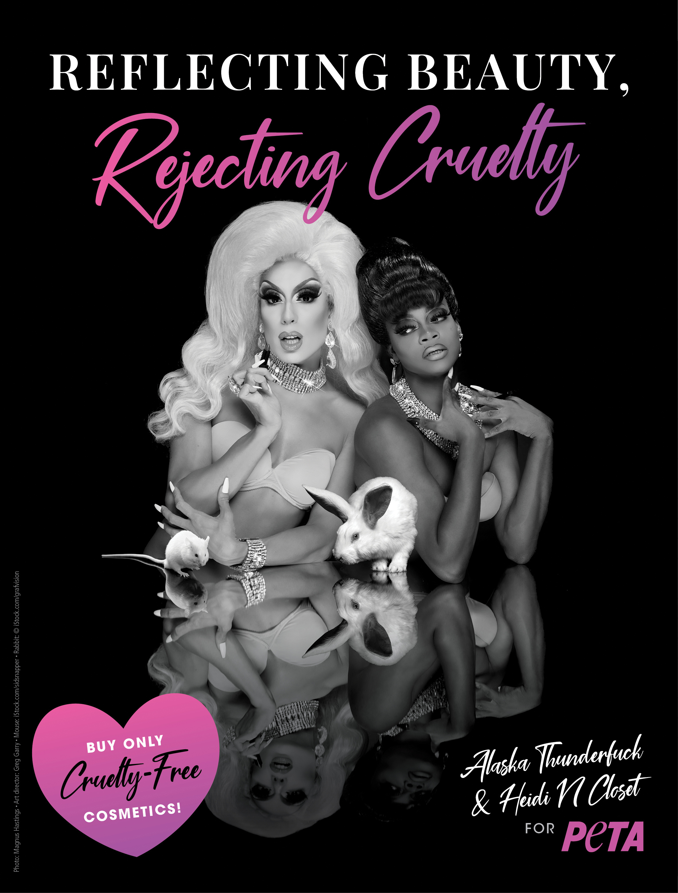 ¡La experimentación con animales es un lastre!  Alaska Thunderf*ck, Heidi N Closet y Kim Chi protagonizan campañas de PETA Cosmetics