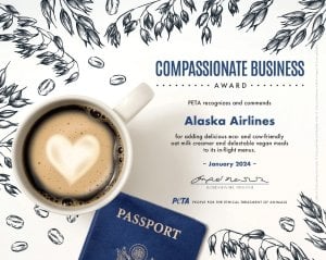 El cielo no tiene límites: Alaska Airlines a bordo con leche de avena y obtiene premio PETA