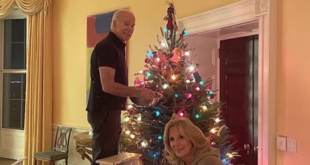 La foto de Joe Biden subiendo una escalera para decorar un árbol de Navidad pone nerviosa a la gente