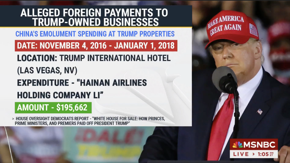 Trump tiene un problema con China, ya que el Trump International Hotel recibió casi 200.000 dólares de una aerolínea estatal de propiedad china