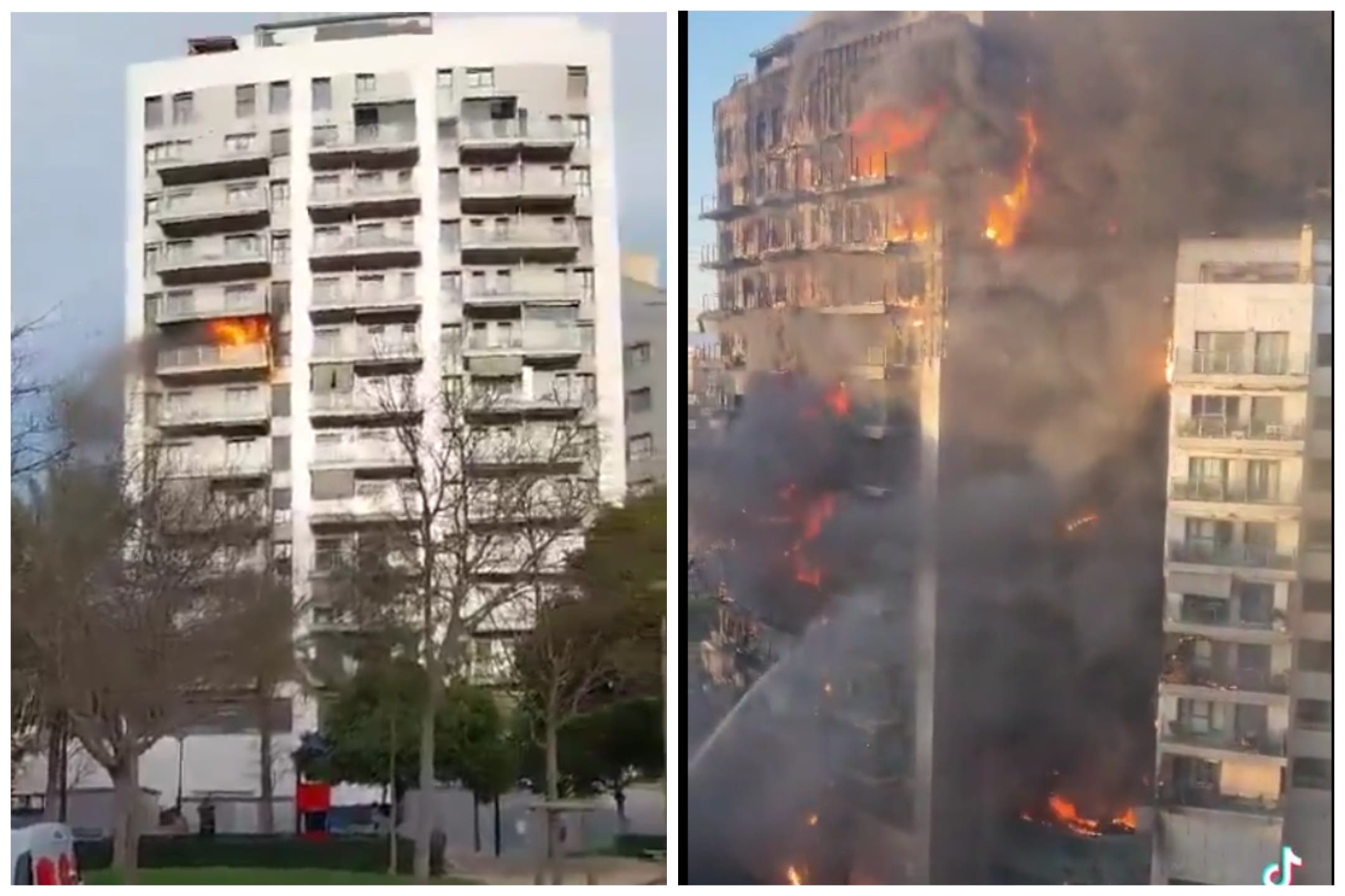 MIRAR: Imágenes dramáticas muestran cómo el incendio “histórico” en Valencia comenzó dentro de un departamento antes de extenderse en cuestión de minutos para envolver un bloque completo de 14 pisos.