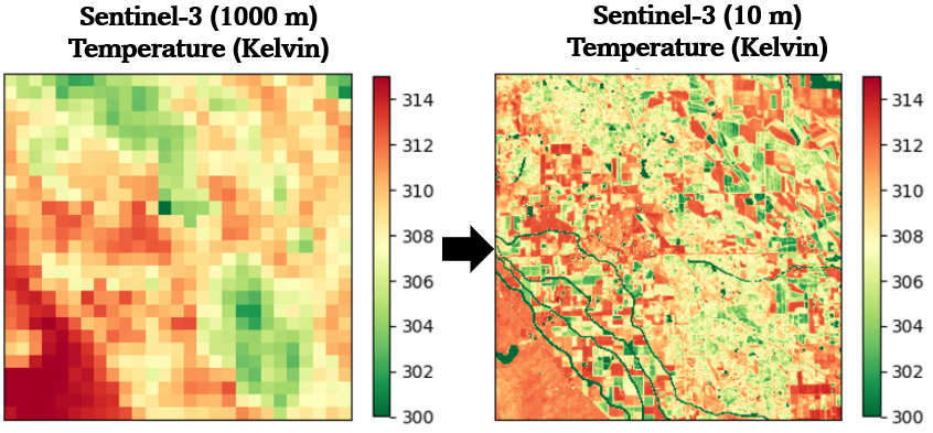 Reducción de escala de una imagen térmica de satélite de 1000 ma 10 m (Python) |  por Mahyar Aboutalebi, Ph.D.  🎓 |  marzo de 2024
