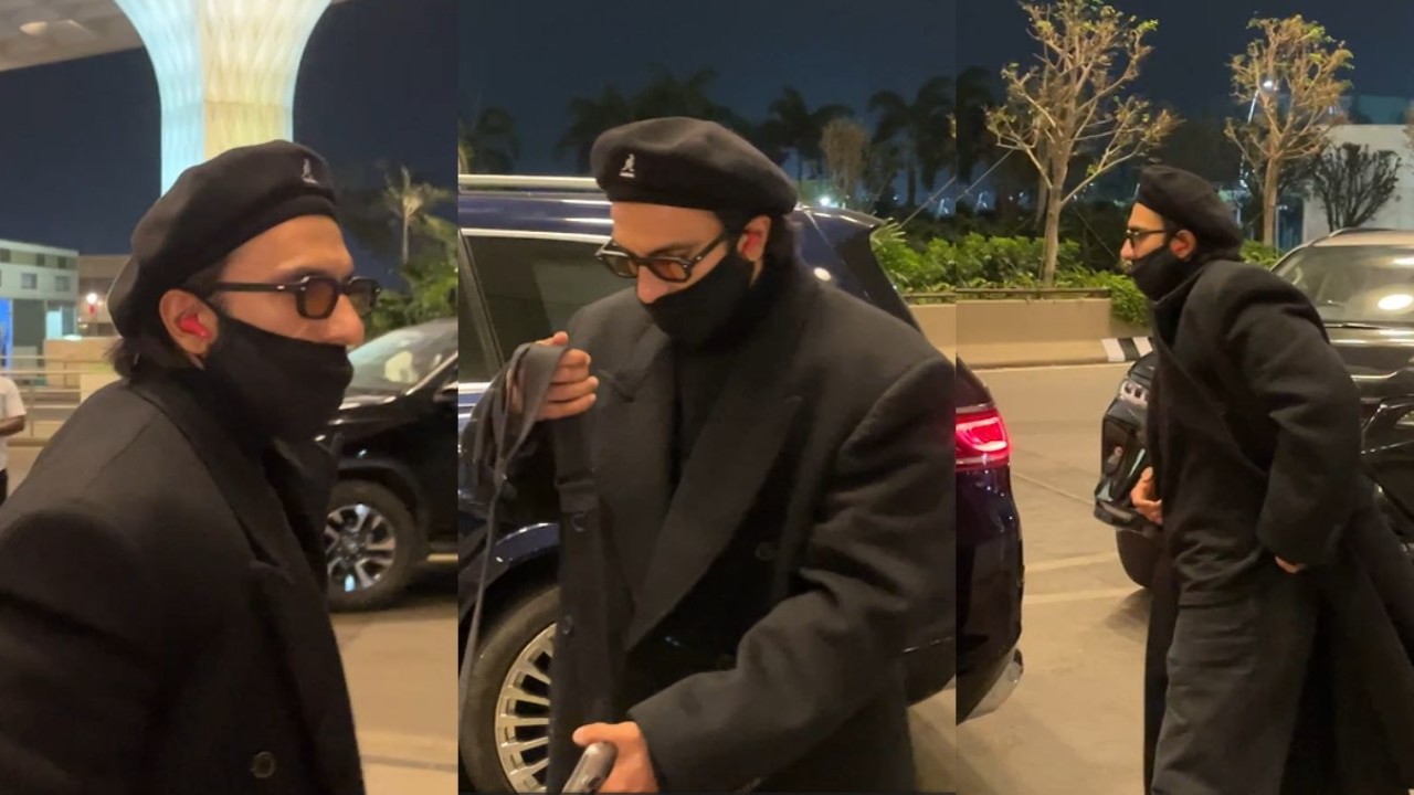 Ranveer Singh es fotografiado en el aeropuerto con un abrigo negro y una máscara;  Los fanáticos se preguntan si esconder su apariencia de Don 3.