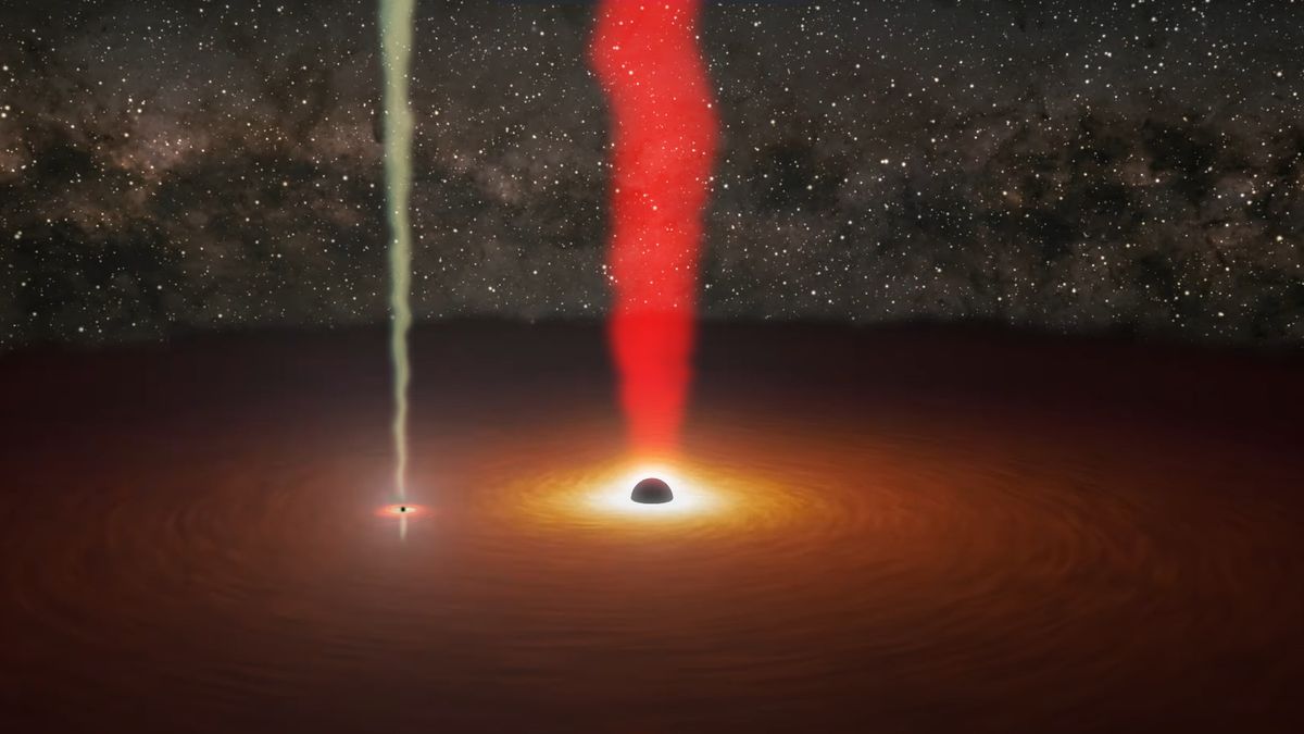 En el corazón de esta lejana galaxia se encuentran no 1, sino 2 agujeros negros que explotan a chorro