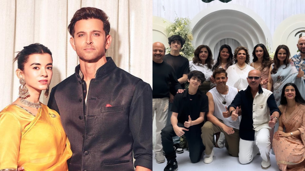 Hrithik Roshan-Saba Azad posando con todo el parivaar de Roshan en esta foto INVISIBLE está dando grandes vibraciones de Hum Saath Saath Hai