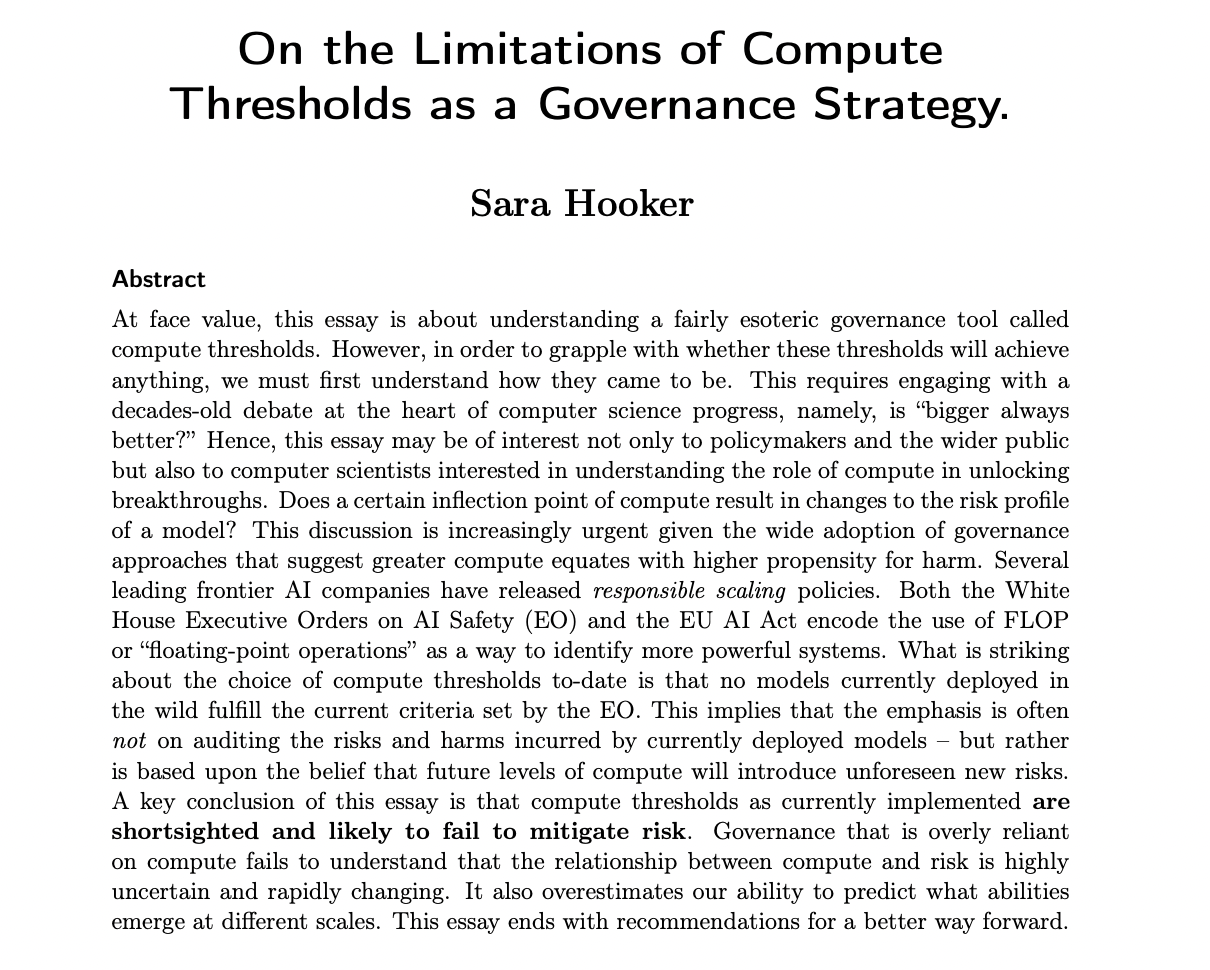 Este documento de inteligencia artificial de Cohere AI presenta un enfoque multifacético para la gobernanza de la IA al repensar los umbrales de computación