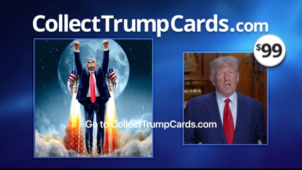 Donald Trump vuelve a vender cromos de sí mismo junto con retazos del traje que llevó al debate con Biden. ¡Cada vez más raro!