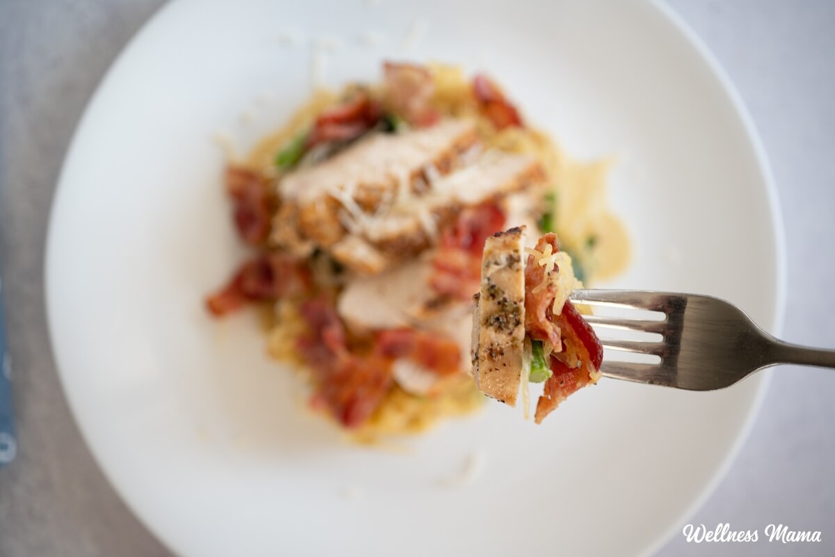 Pollo a la carbonara (con espagueti de calabaza)