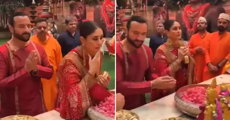 Saif Ali Khan y Kareena Kapoor con atuendos iguales en la puja Ganpati de Ambani
