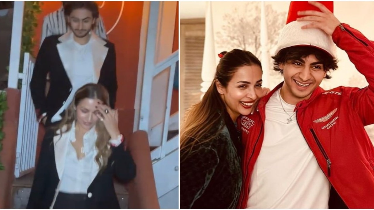 Malaika Arora y su hijo Arhaan Khan, gemelos con trajes a juego, mientras salen de su restaurante recién inaugurado: MIRAR