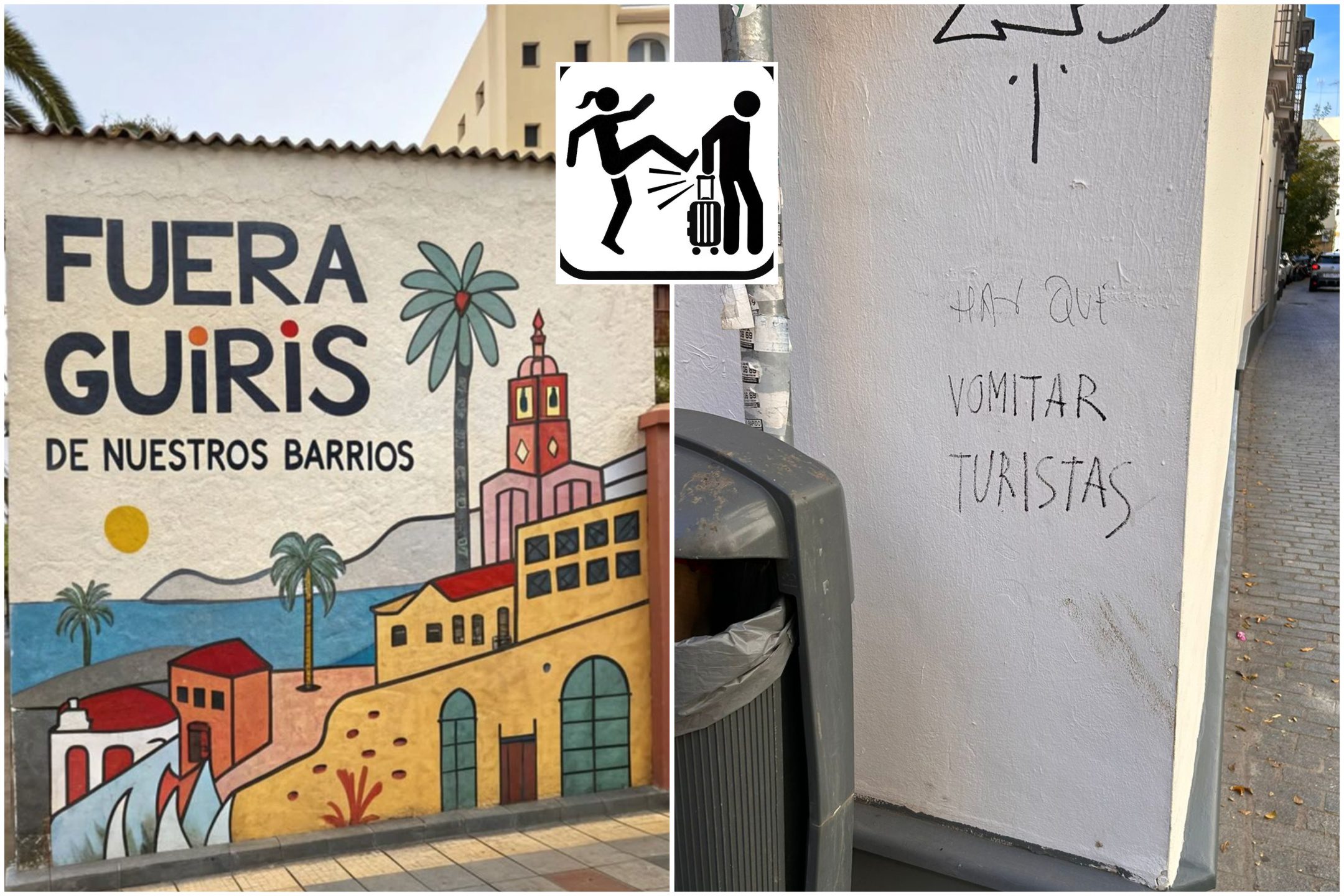 ‘¡Cállate extranjero!’ Los lugareños en España se enfrentan por obras de arte ‘anti-guiri’ mientras el graffiti en Sevilla promete ‘vomitar a los turistas’