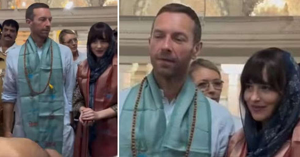 Chris Martin y Dakota Johnson visitan el templo de Babulnath