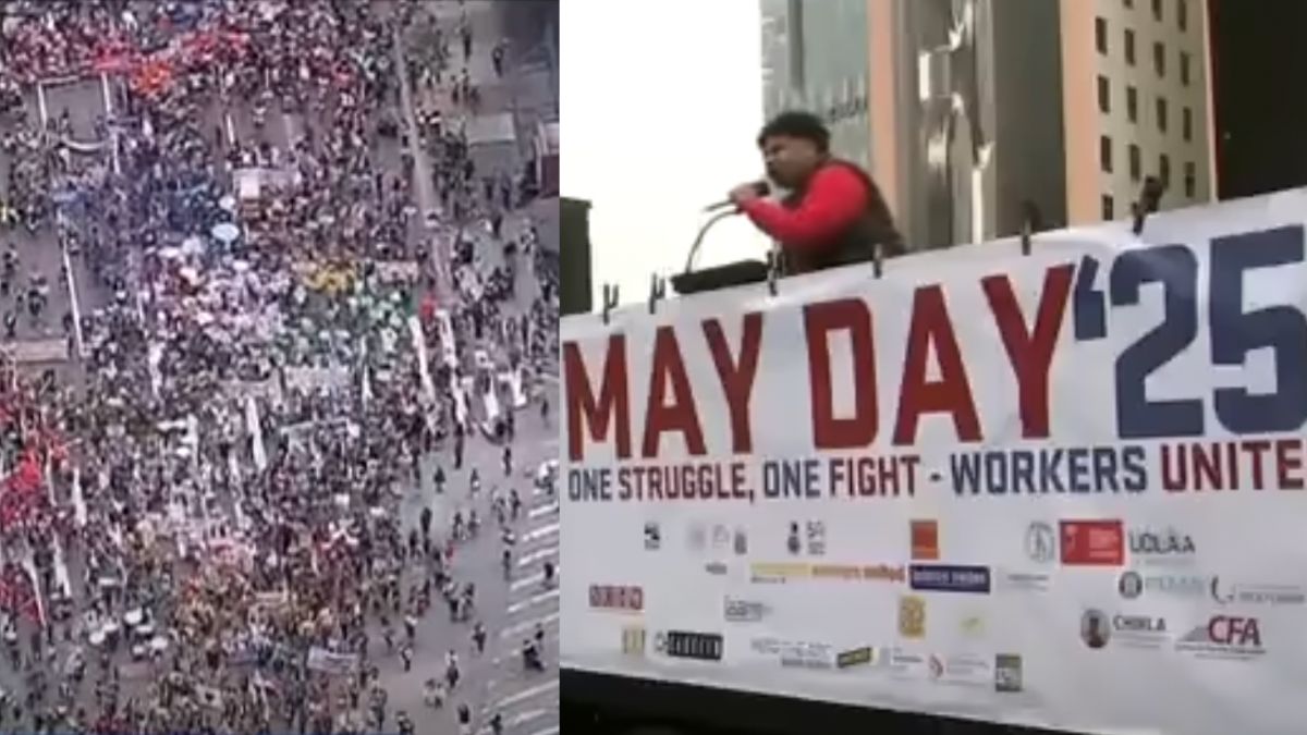Miles demuestran los derechos de los trabajadores, contra Trump el día de mayo