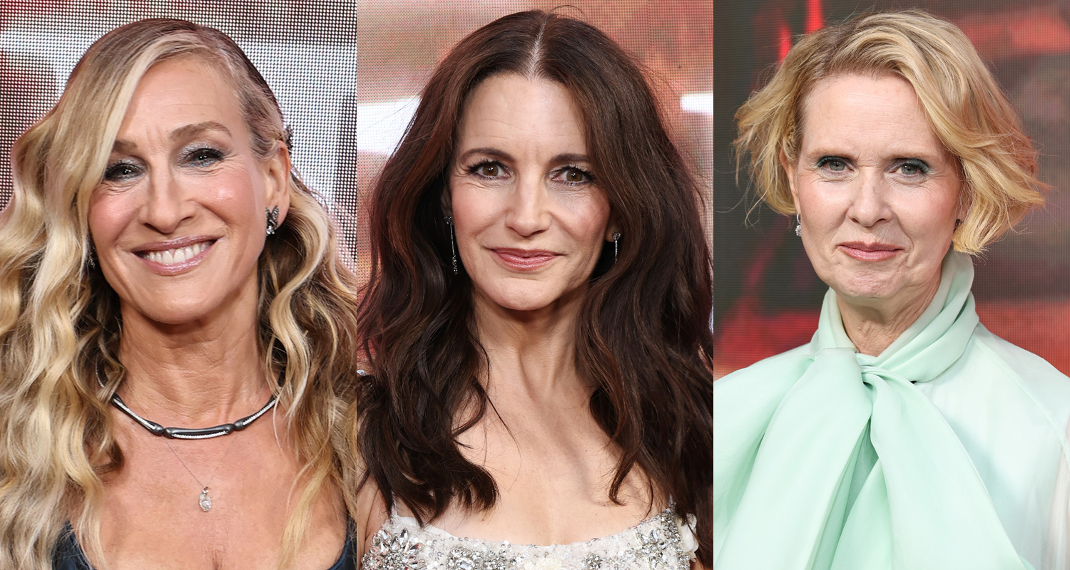 Sarah Jessica Parker, Kristin Davis y Cynthia Nixon llegan con estilo para ‘y al igual que esa’ Temporada 3 llama en Nueva York.