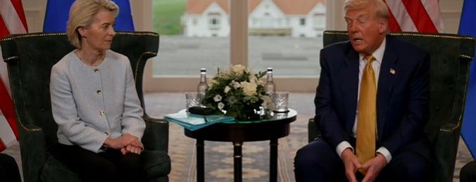 El declive de Trump expuesto con balbuceo trastornado mientras se reúne con el presidente de la UE