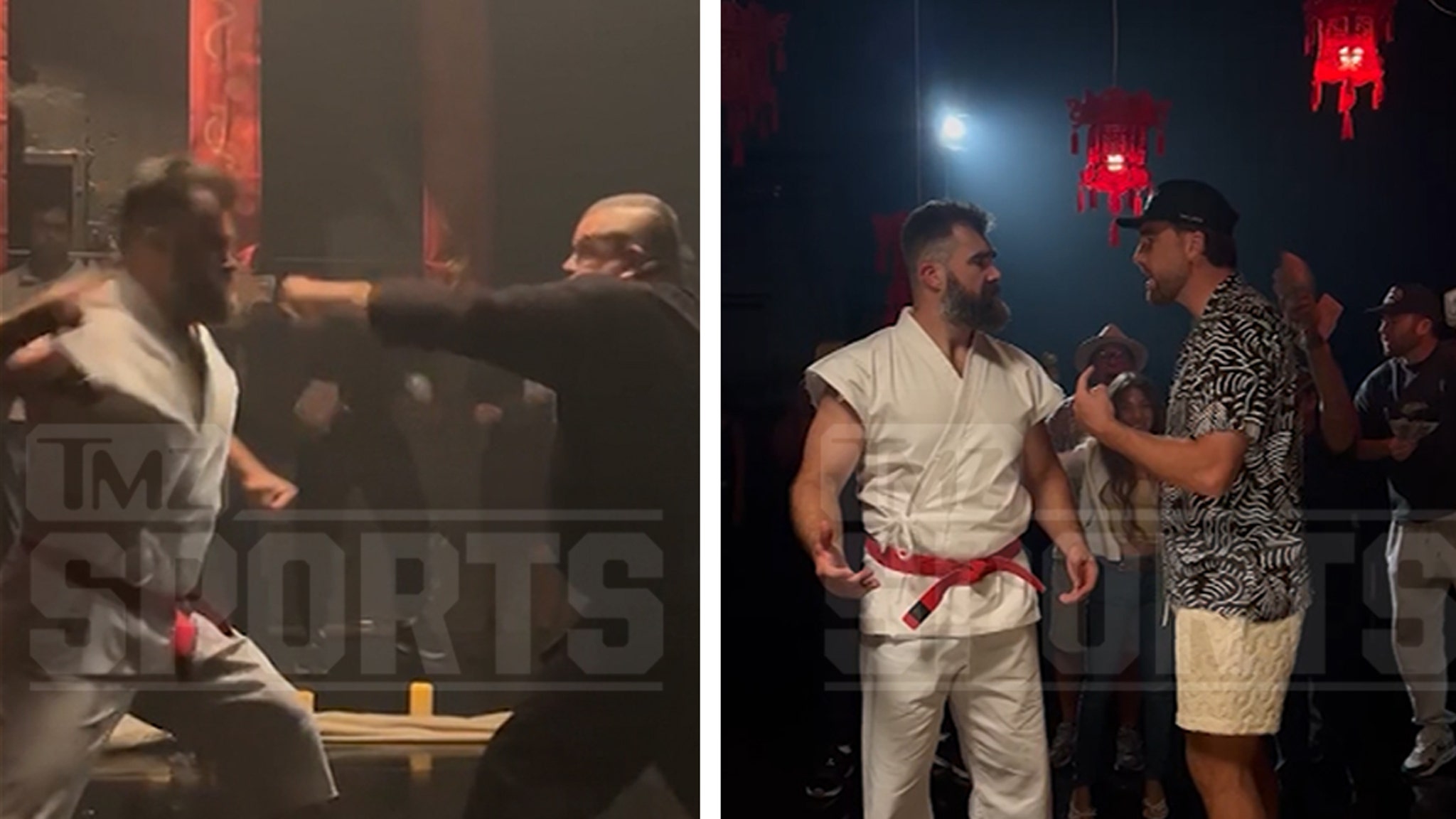 Jason Kelce Films Beer Commercial con Travis, Chuck Liddell, toma un golpe falso