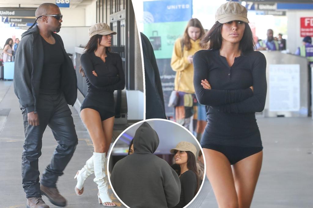 Bianca Censori usa ropa interior y botas de tanga en LAX con Kanye West